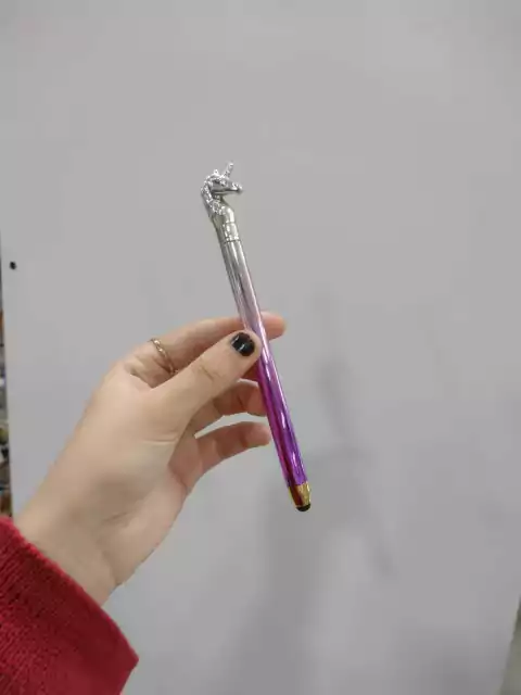 Lapicera azul y Tactil- Unicornio-Plateada