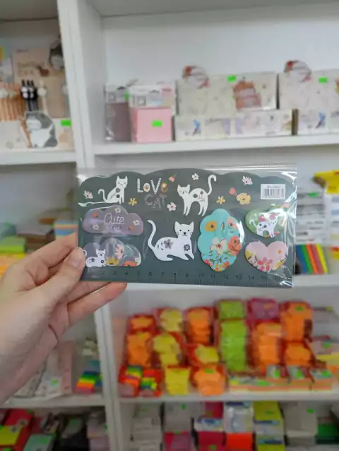 Stick Notes + Regla de 17cm- Gatito Verde