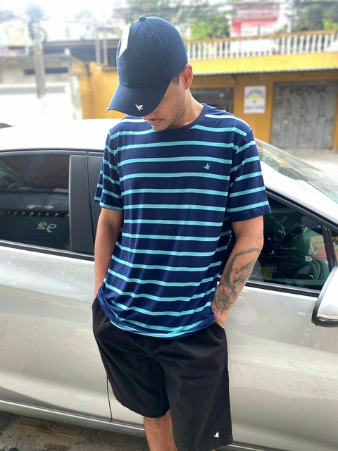 Camiseta Brooksfield Listrada - Azul Marinho/Azul Claro