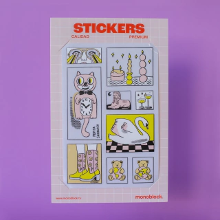 Plancha de Stickers Gato Reloj