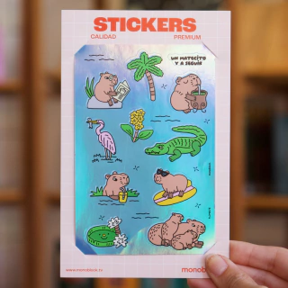 Plancha de Stickers holográficos Capibaras