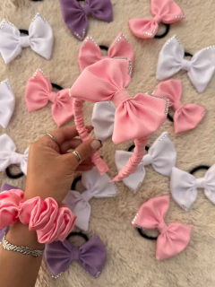Vincha moño scrunchies rosa bebé en internet