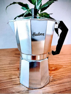 Cafetera Italiana Hudson 9 Tazas Manual Plateada Para Cafe