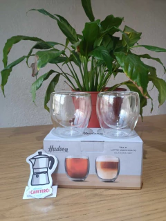 Set De 2 Vasos Doble Pared Vidrio Linea Hudson 150 Ml Cafe - comprar online