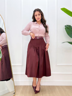 Saia com cinto elegante Jaqueline modelo Midi - comprar online