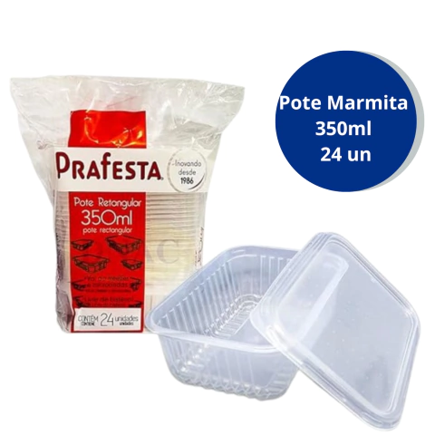 Pote Retangular Marmita 350 ml com 24 unidades