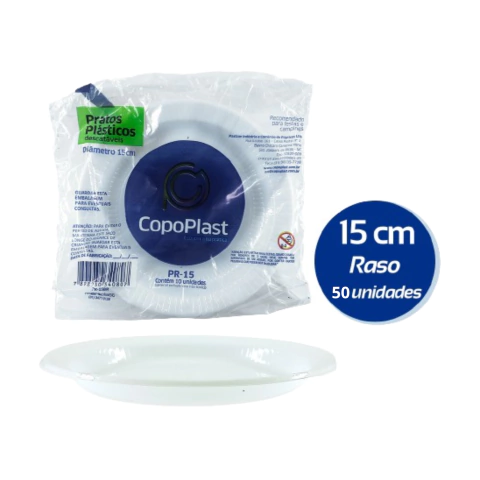 Pratinho Descartável Festa 15 cm Raso com 50 unidades