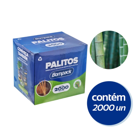 Palito de Dente Embalado Bambu com 2000 unidades