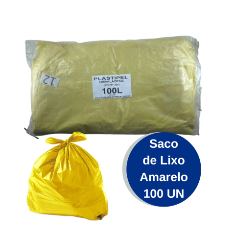 Saco de Lixo 100 Litros Amarelo com 100 unidades