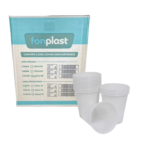 Copo Descartável 200ml Branco Fonplast Pacote ou Caixa