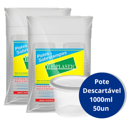 50 Potes Redondo com Tampa 1000ml Bolo no Pote