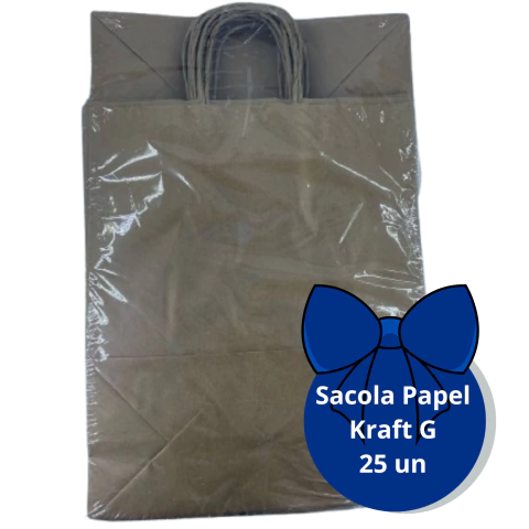 Sacola Papel Kraft Alcinha Tamaho G 25 unidades Pardo