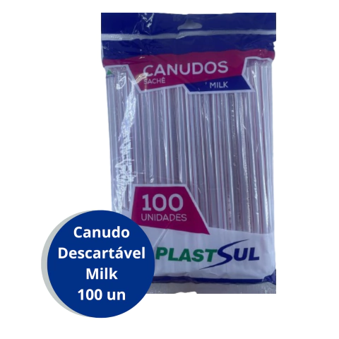 Canudo Sachê Plástico Milk com 100 un