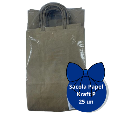 Sacola Papel Kraft Alcinha Tamanho P 25 unidades Pardo