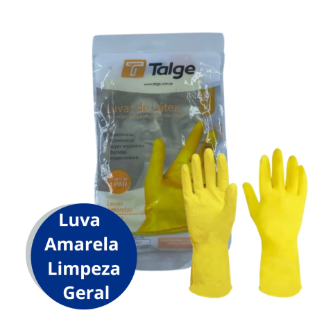 Luva Látex Amarela Limpeza Geral Tamanho P , M e G