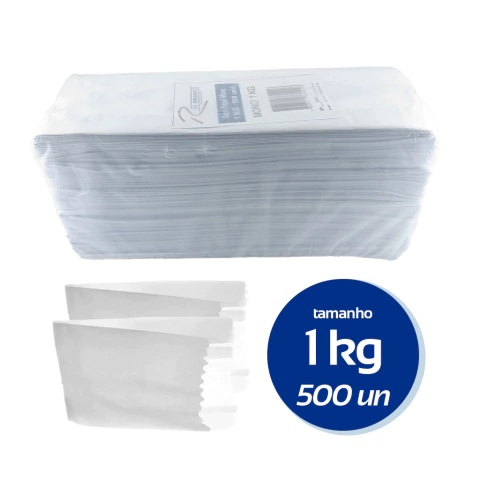 Saco de Papel Branco Saquinho Mono 1 kg com 500 unidades