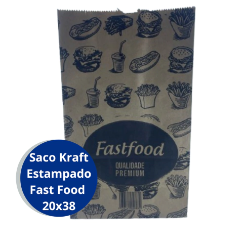 Saco SOS Melhor Lanche Fast Food Estampado 20x38 com 100 unidades