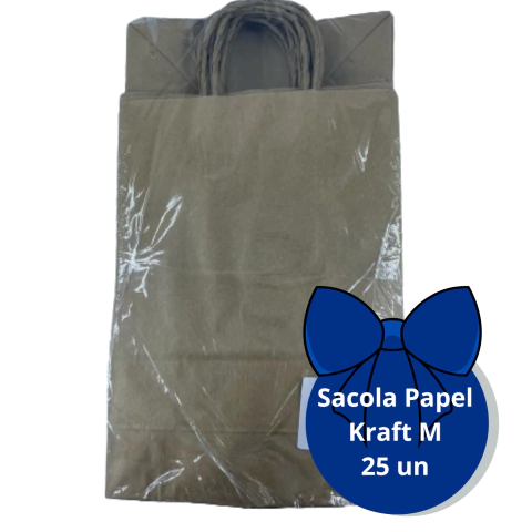 Sacola Papel Kraft Alcinha Tamanho M 25 unidades Pardo