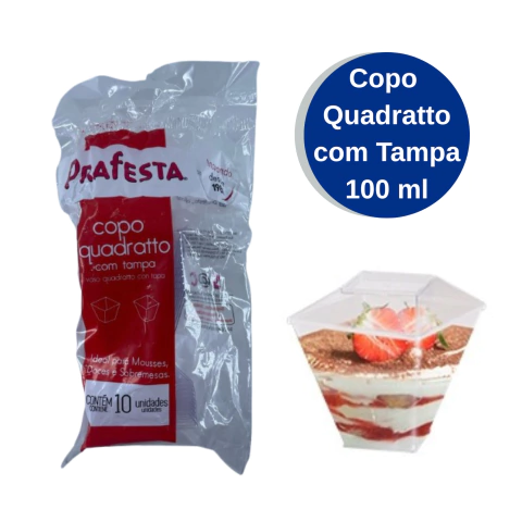 Copo Quadratto com Tampa 100 ml com 10 un - comprar online