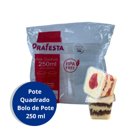 Pote Quadrado Bolo de Pote 250 ml com 20 unidades