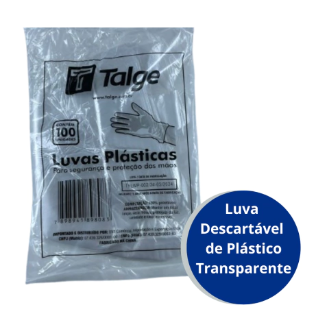 Luva Descartável de Plástico Transparente com 100 un