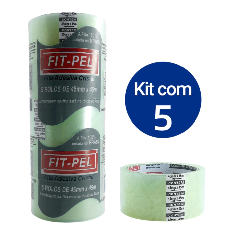 Fita Adesiva Larga Transparente com 5 rolos 45mm x 45m Fit-Pel