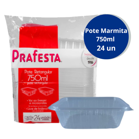Pote Descartável Marmita com Tampa 750ml Retangular C/24