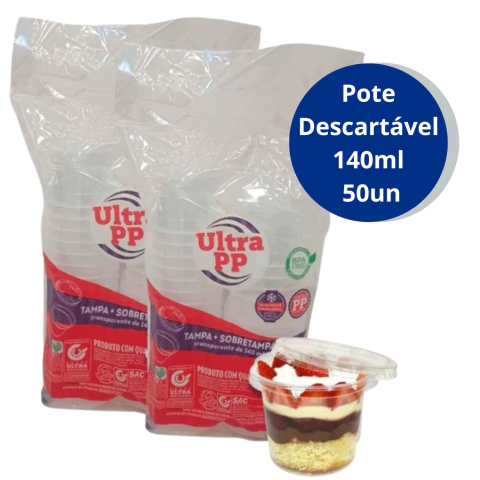 50 Potes Redondo com Tampa 140ml Bolo no Pote