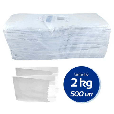 Saco de Papel Branco Saquinho Mono 2 kg com 500 unidades