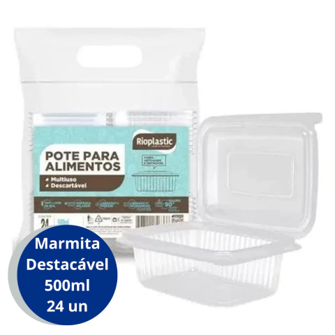 Pote Retangular Marmita 500 ml Tampa Articulada com 24 unidades