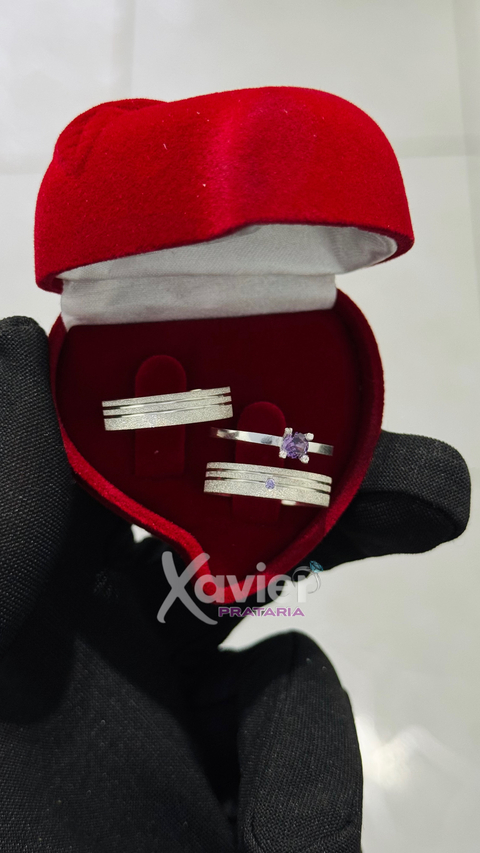 Par de Alianças 5mm + anel solitário violeta ( roxo ) - comprar online