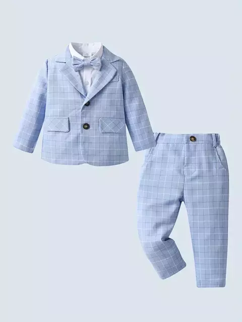 Conjunto Terno Batizado infantil Azul Bebê Textura Boduchinhos