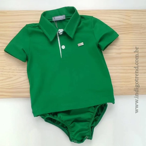 Camisa Polo ou Body Verde Bandeira e Branco Adulto Infantil Bebê Índigo Trend