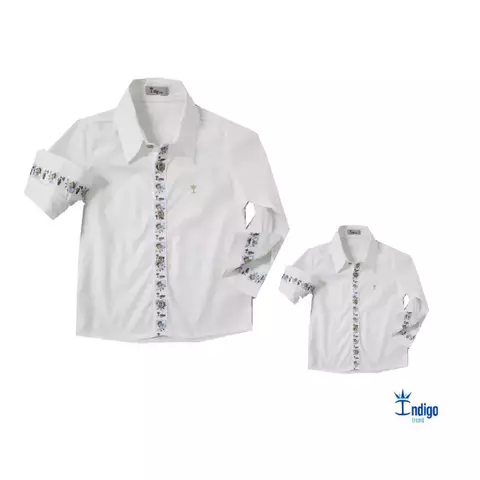 Kit Pai e Filho Camisa Social ou Body Branca Urso Aviador Baby Fita Índigo Trend