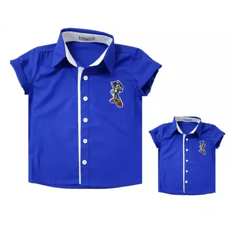Kit Pai e Filho Camisa Social ou Body Azul Royal Sonic Índigo Trend