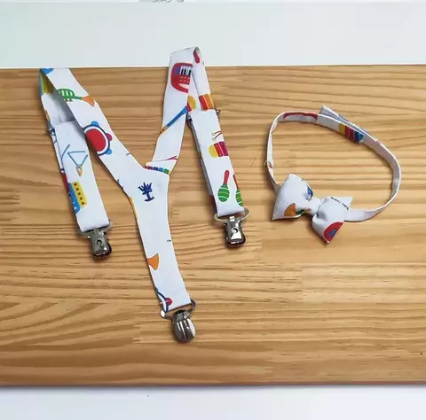 Kit Gravata Borboleta e Suspensório Instrumentos Musicais Índigo Trend