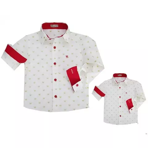 Kit Pai e Filho Camisa Social ou Body Vermelho Inglaterra Dourado Índigo Trend