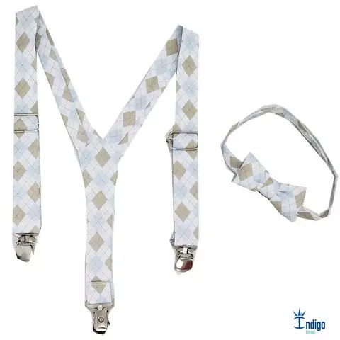 Kit Gravata Borboleta e Suspensório Filadélfia Adulto Infantil Bebê Índigo Trend