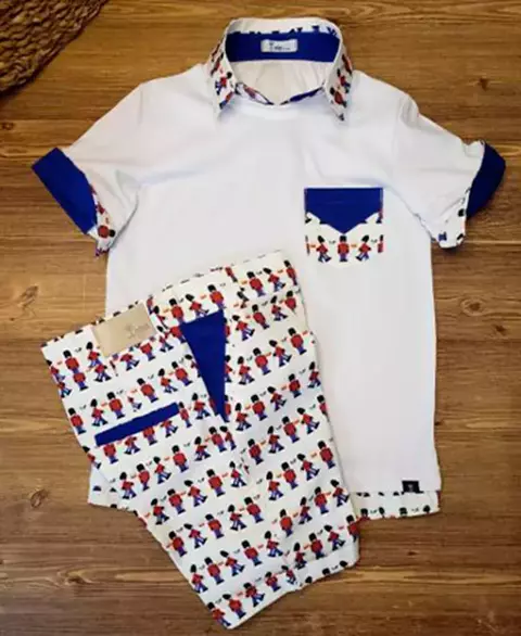 Conjunto Camiseta ou Body T-Shirt 2 em 1 Summer Branca e Azul e Bermuda Soldadinho de Chumbo Índigo Trend