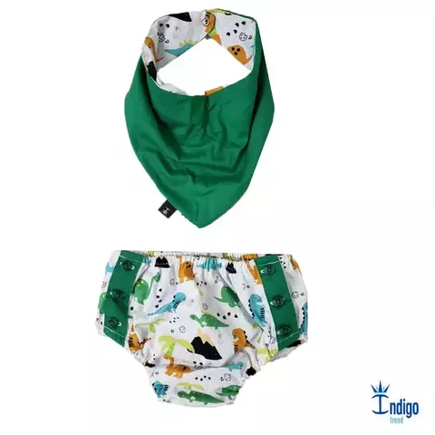 Kit Tapa Fraldas Smash The Cake Dinossauro Dino Baby e Babador ou Bandana Dinossauro Dino Baby Índigo Trend