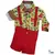 Conjunto Camisa ou Body Social Fazendinha Bermuda Casual e Suspensório Vermelho e Gravata Borboleta Caramelo Índigo Trend
