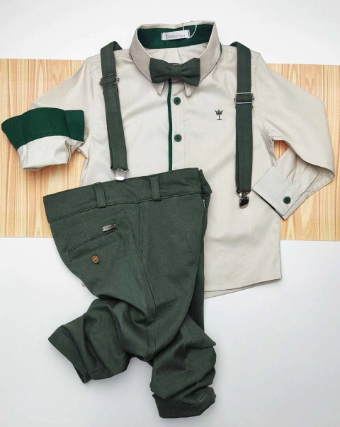 Conjunto Camisa Social ou Body Grécia Verde Musgo Calça Verde Musgo Esporte Fino Gravata Borboleta e Suspensório Verde Musgo Índigo Trend - comprar online