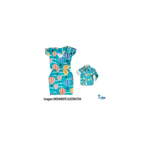 Kit Mãe e Filho Vestido Crystal e Camisa Social ou Body Capadócia Balões Índigo Trend