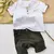 Conjunto Bata ou Body Branca Xadrez Veneza Burb e Bermuda Saruel Verde Musgo Índigo Trend