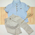Conjunto Bata ou Body Gola Padre Azul Bebê França e Calça Bege Linho Saruel Noah Índigo Trend
