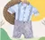 Conjunto Camisa Social ou Body Branca Bermuda Esporte Fino e Suspensório Páscoa Listras Coelho Encanto Índigo Trend