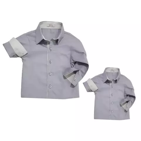 Kit Pai e Filho Camisa Social ou Body Cinza Bruxelas Mundo Bita Índigo Trend