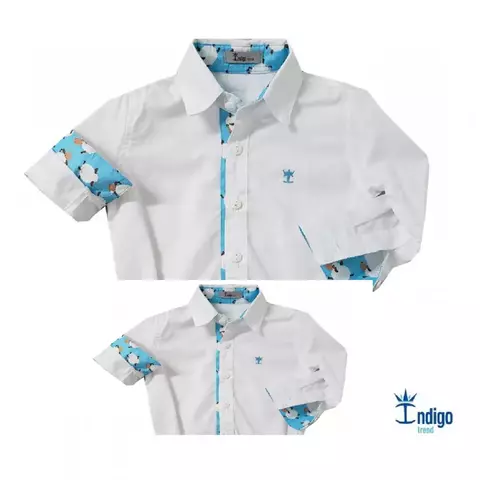 Kit Pai e Filho Camisa Social ou Body Branca Ovelhinha Índigo Trend