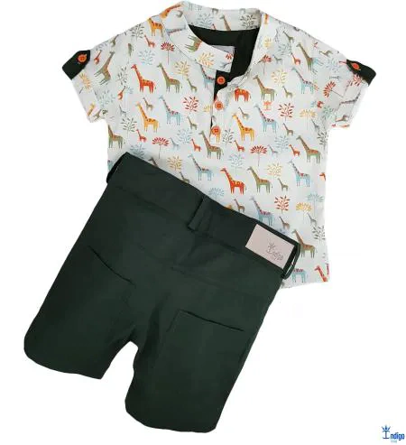Conjunto Bata ou Body Savana Safári e Bermuda Verde Musgo Casual Índigo Trend