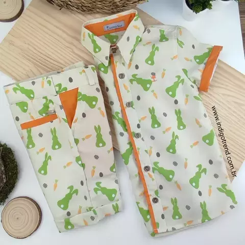 Conjunto Camisa Social ou Body e Bermuda Esporte Fino Verde Coelho Colors Índigo Trend